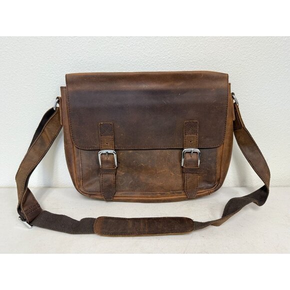 Vagabond Traveler Heavy Duty Vtg Cowhide Leather Messenger Bag Briefcase Laptop